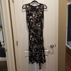 Anne Klein Women's Sleeveless Black Dress with Pink Flowers in Size 14
